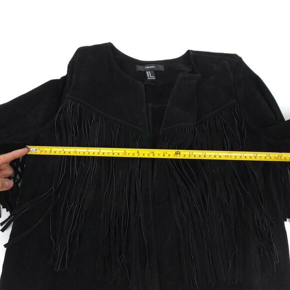 100% Leather Jacket Suede Cropped Western Boho Fringe Tassel Horse Girl Black - Picture 3 of 7